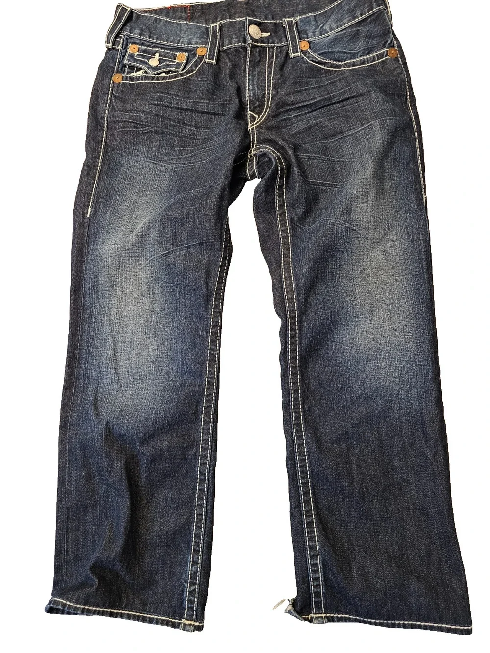 True Religion Jeans 34x30 Rainbow Ricky Size 34 Distressed Denim Made in USA Y2K